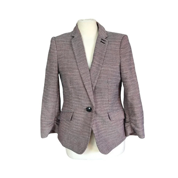 The Limited Women's Blazer in Woven Tweed Red-Orange Black White Career Medium - Picture 2 of 9